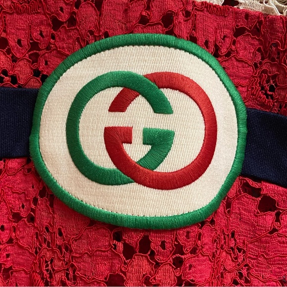 Gucci GG Floral Lace Logo Stripe Dress, Size XL - Picture 7 of 16